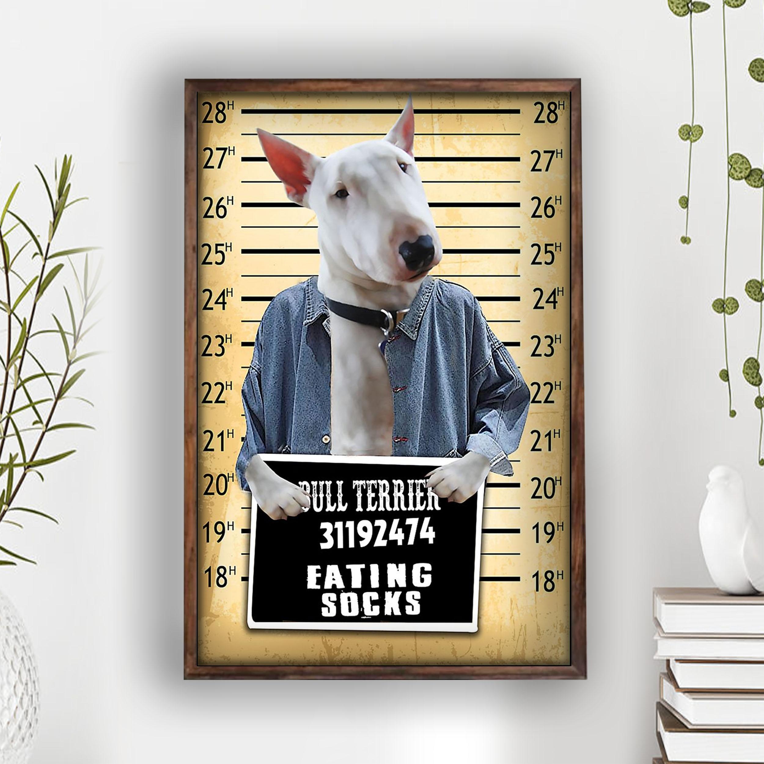 Bull Terrier Poster Bull Terrier Lovers Priminal Dog Eating Sock Wall Art Home Decor Poster Print